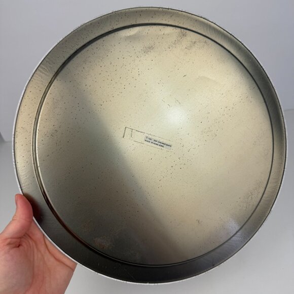 Vtg Round Metal Tin Tray Joy Printed Cross Stitch Design Teddy Bear SNP Chicago - Picture 10 of 13